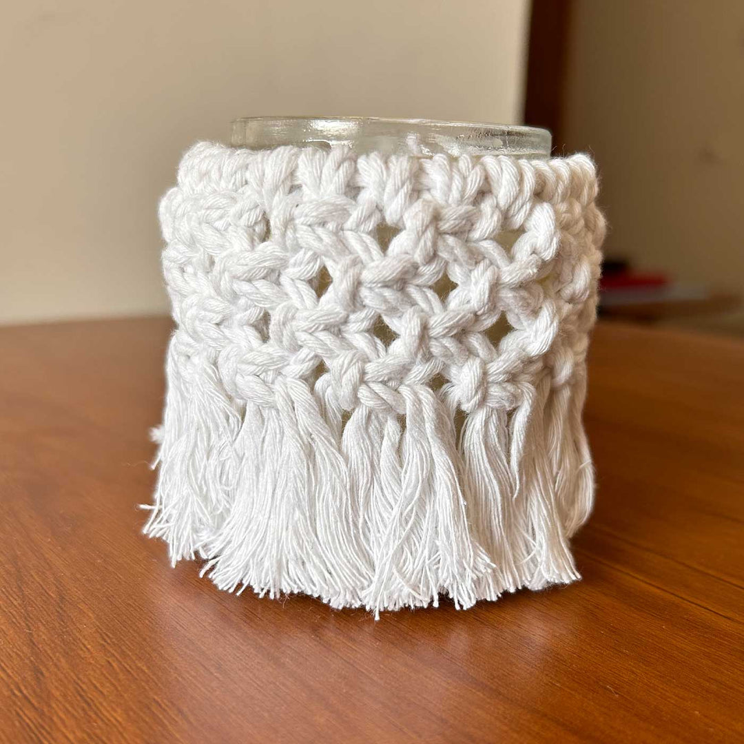 Handmade Macrame Candle Jar With Cover