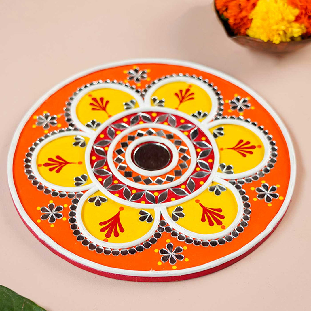 Handmade Lippan Rangoli Wooden Tealight Holder