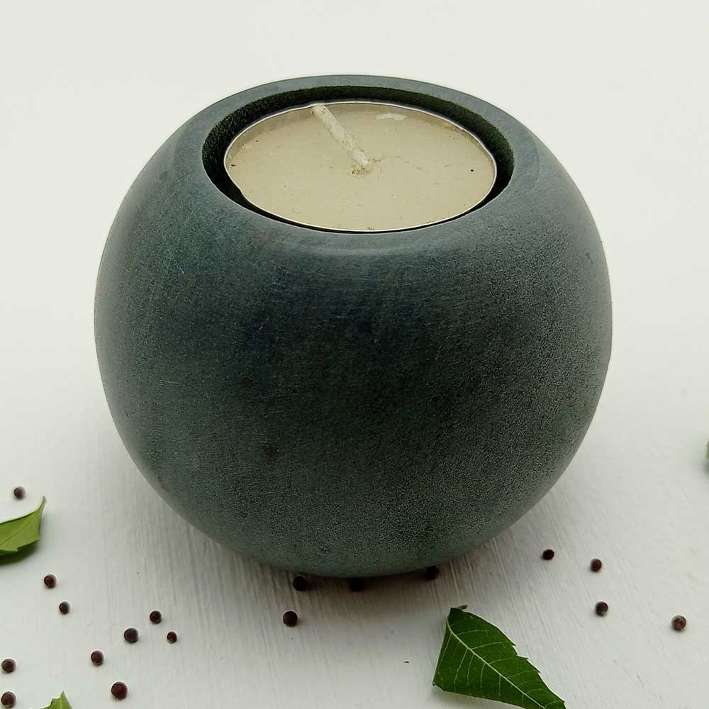 Handmade Grey Dara Round Candle Holder | Set of 2