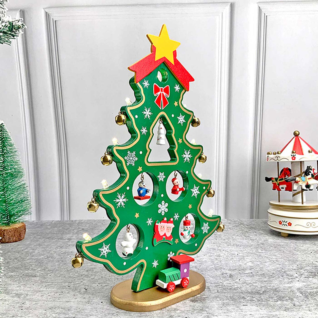 Green Xmas Tree With Led Light Wooden DIY Kit For Christmas Table Decoration | Set Of 15