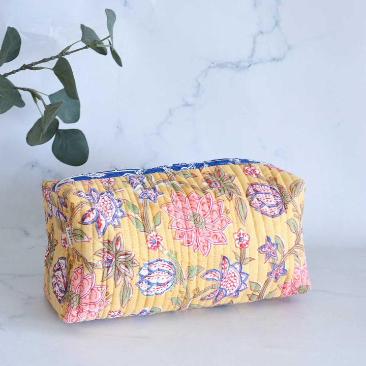 Personalized Block Printed Cotton Cosmetic Pouch