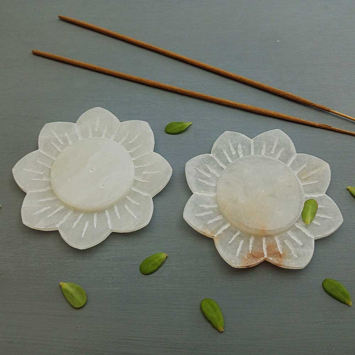 Handmade Handmade White Qays Artistic Alabaster Incense Stick Holder | Set Of 2