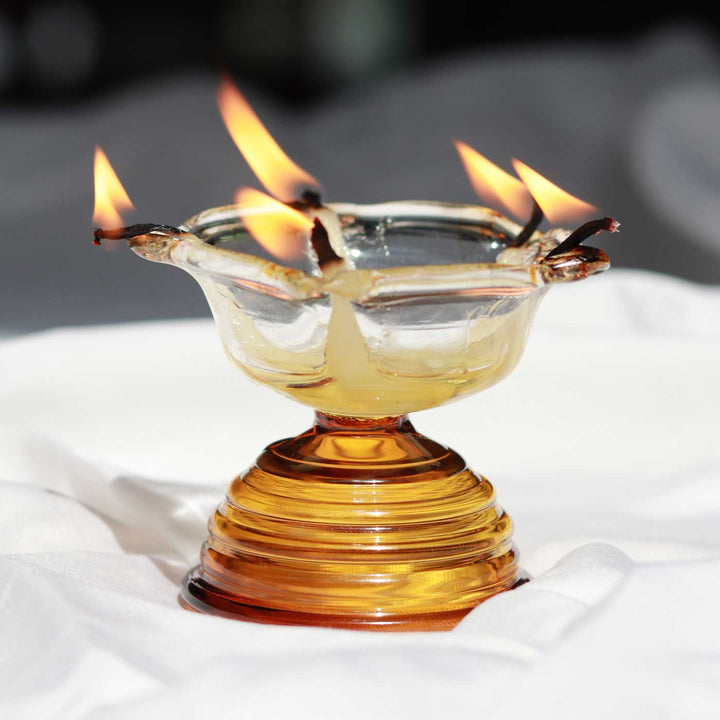 Handmade Amber Small Borosil Glass Oil Lamp / Diya | 2.2 inch