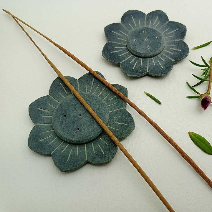 Handmade Grey Oma Artistic Soapstone Incense Stick Holder | Set Of 4