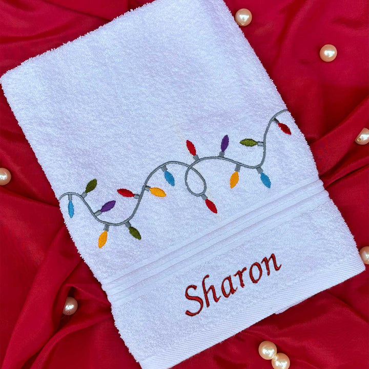 Personalized Fairy Lights Embroidered Cotton Hand Towel | Secret Santa Gift Ideas