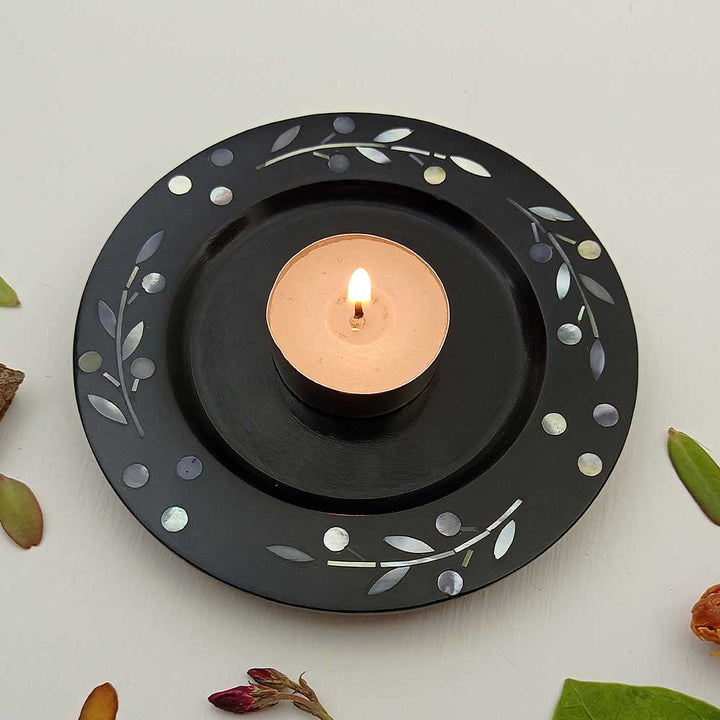 Handmade Black Fayruz Inlay Stem Work Candle Holder