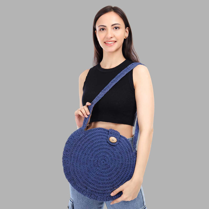 Handmade Crochet United Urbane Blue Crossbody Bag