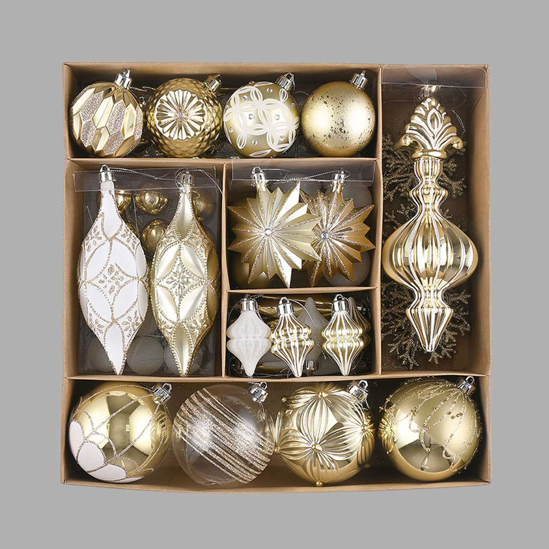 Classic Gold & White Chandelier themed Christmas Ball Ornaments For Decoration | Set of 70