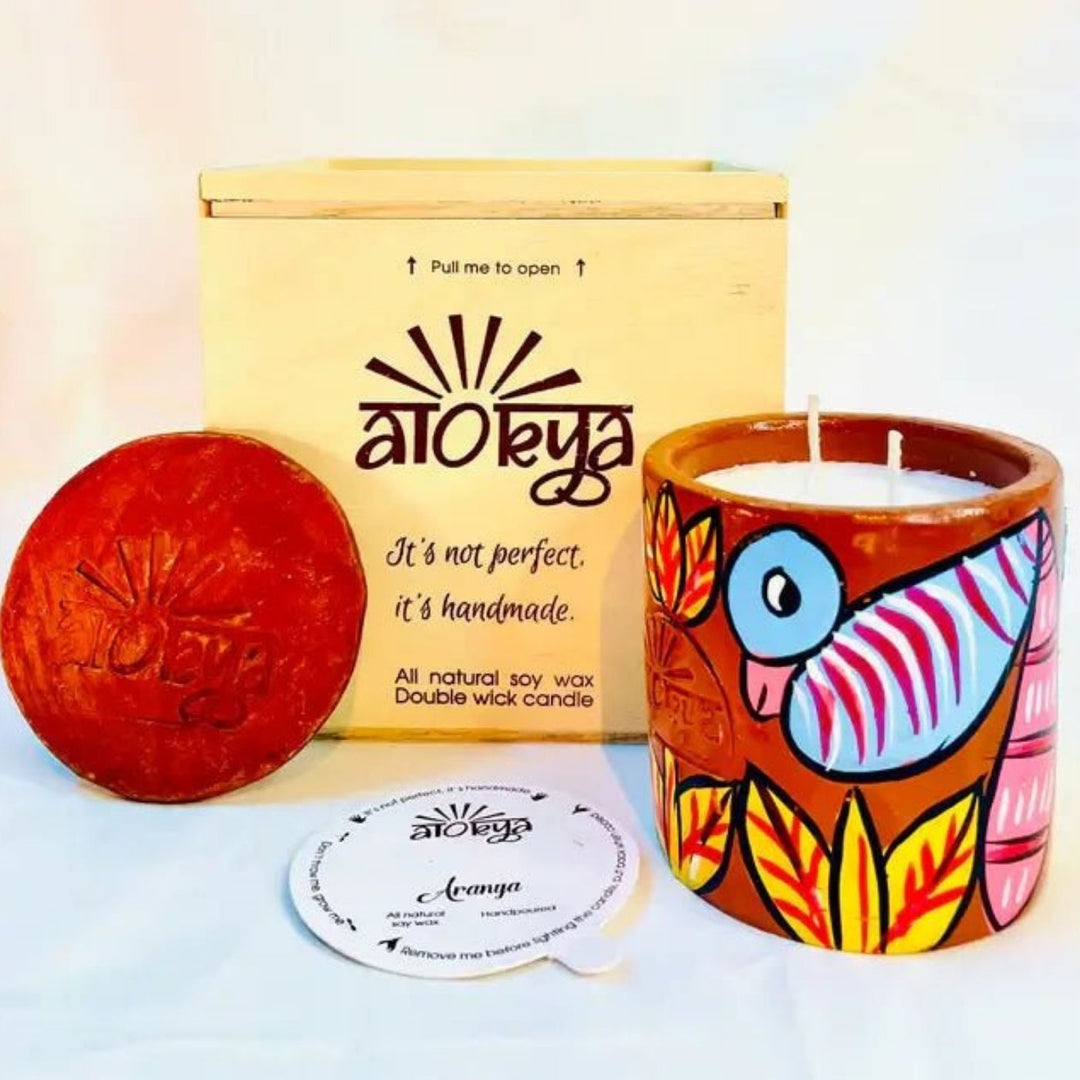 Hand-Painted Patachitra Aranya Double Wick Scented Candle (Assorted Design)