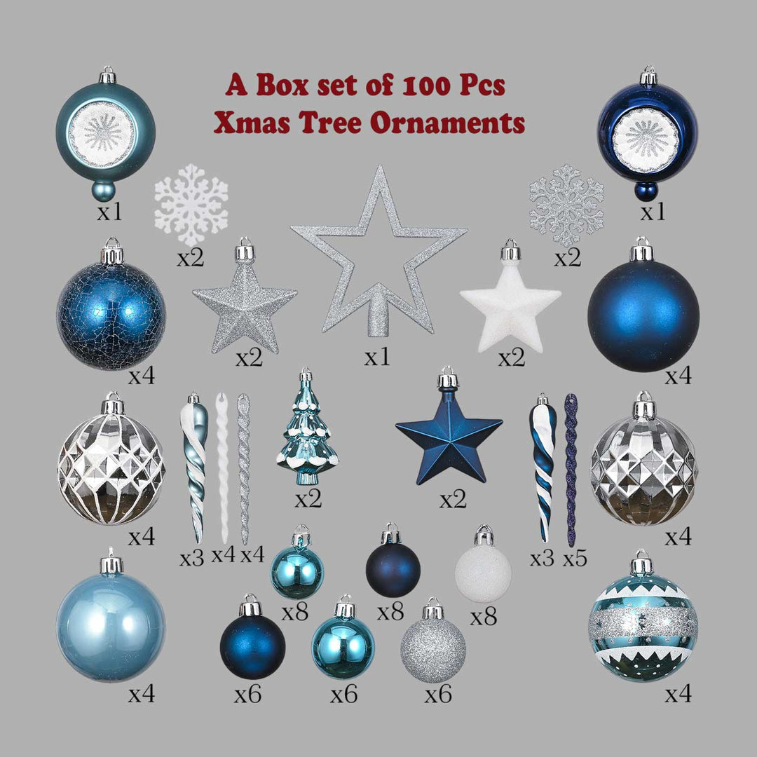 Silver & Blue theme Christmas Ball Ornaments For Decoration | Set of 100