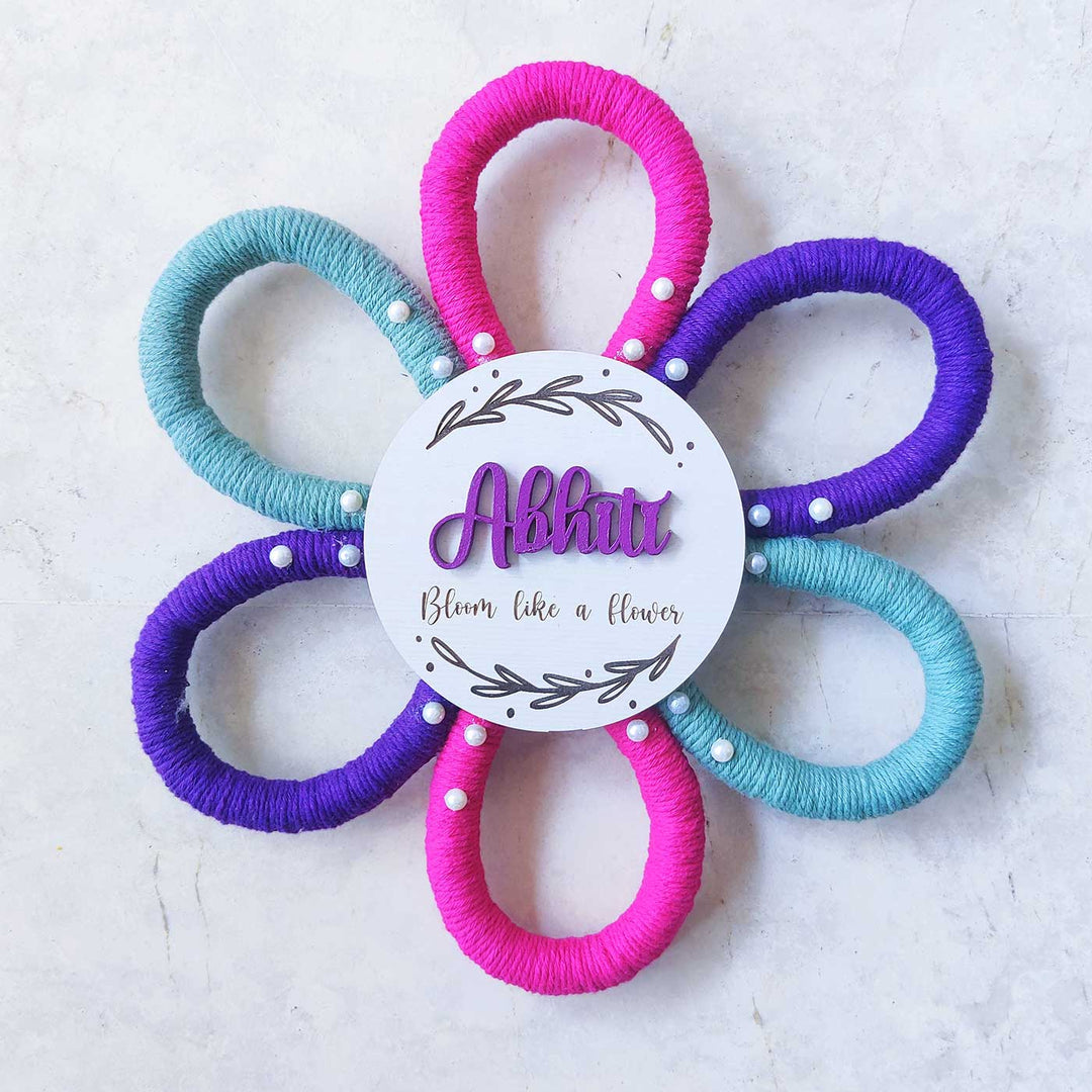 Personalized Handmade Macrame Flower Bloom Kids Name Plate With 3D Letters