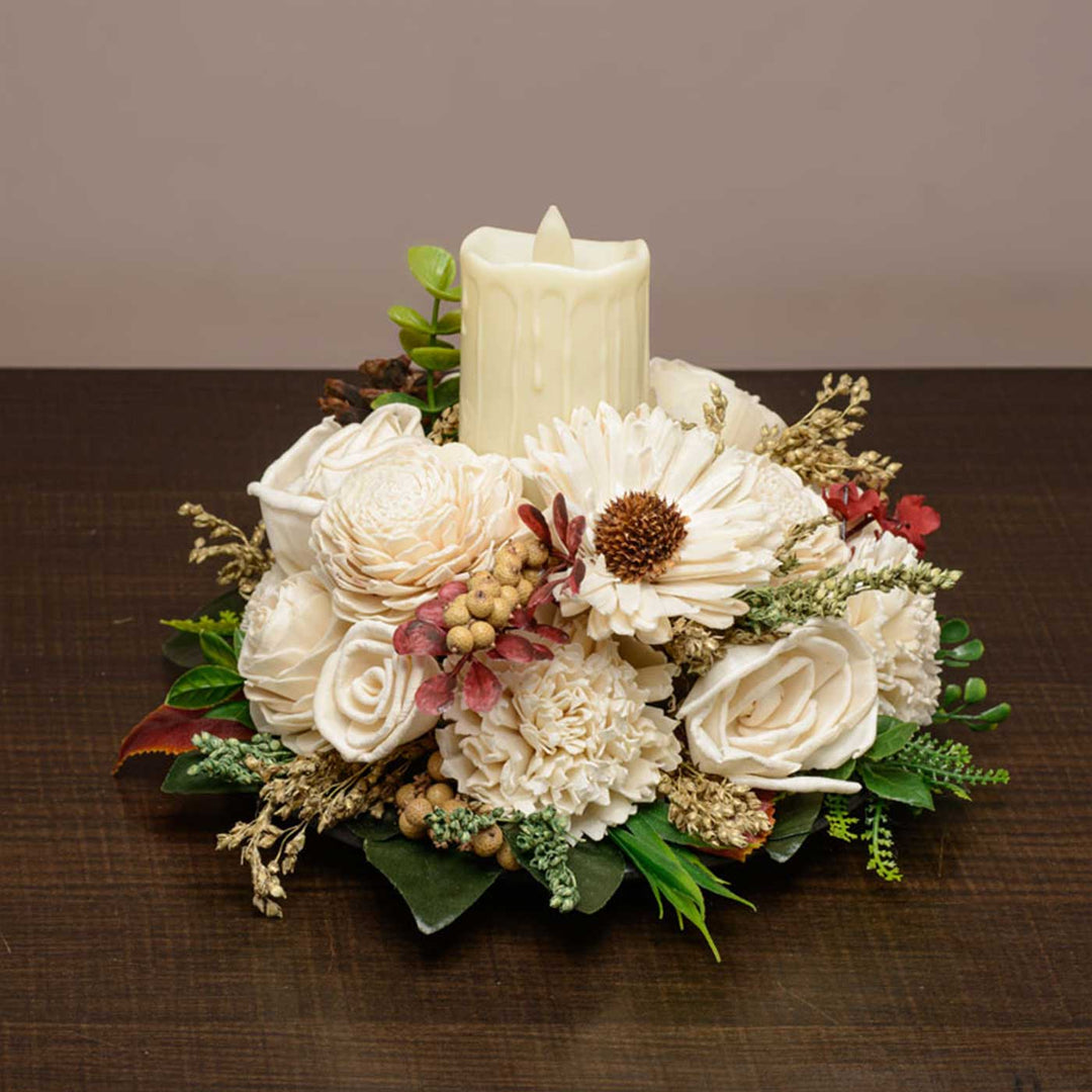 Handmade Warm Wishes Shola Flower Centerpiece With Candle Holder