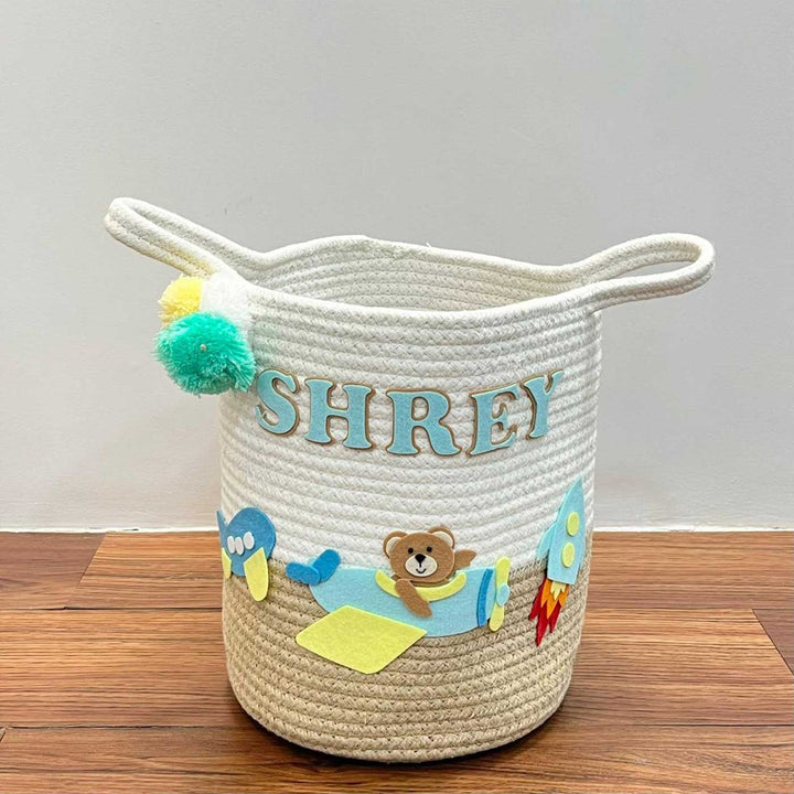 Personalized Handmade Skybound Teddy Jute Basket For Kids