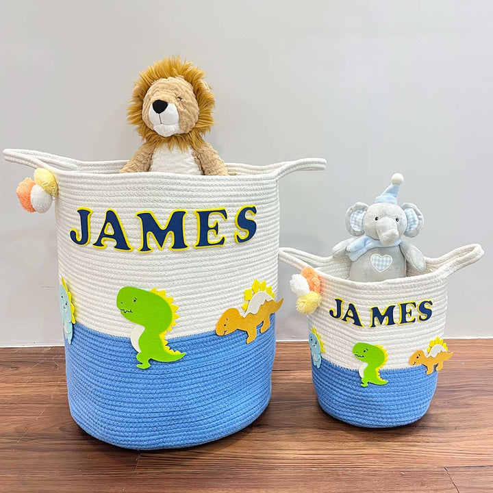 Personalized Handmade T-Rex Treasures Jute Basket For Kids