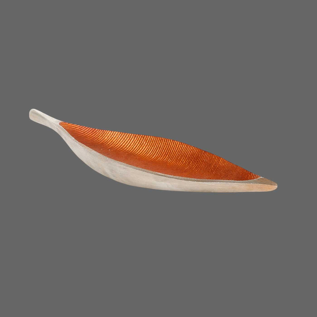 Handmade Orange Long Leaf Shaped Aluminium Platter