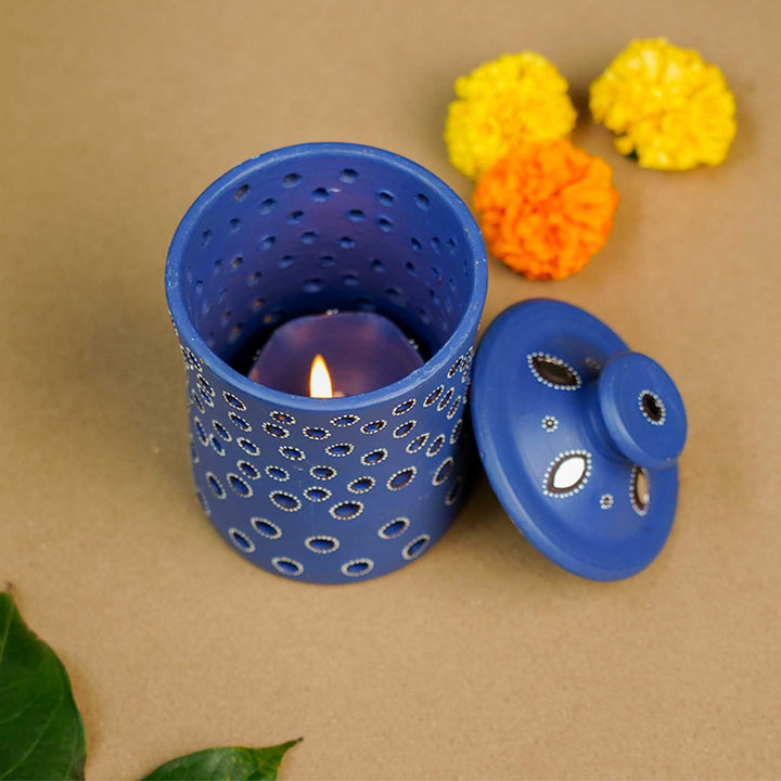 Handmade Blue Jar Terracotta Oil Lamp / Diya