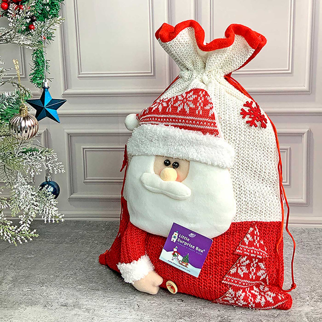 Handmade Santa Red & White Knitted Gift Sacks For Christmas Decoration