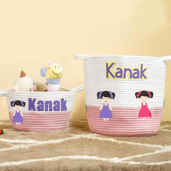 Handmade Personalized Doll Themed Kids Rope Basket