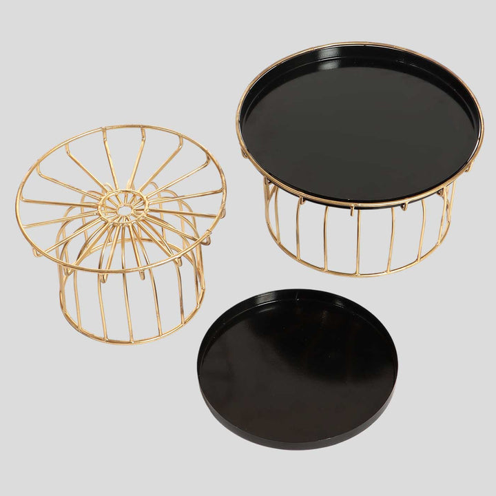 Handmade Black & Gold Metal Cake Platter | Set Of 2