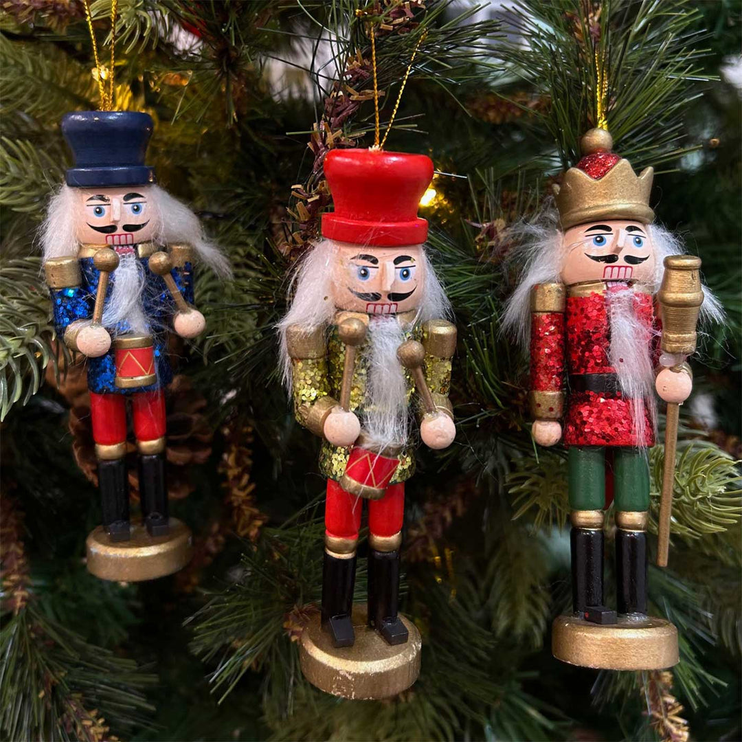 Handmade Symphony Nutcracker Wooden Ornaments For Christmas Tree Decoration | Set Of 3