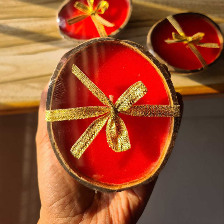 Eco-friendly Handmade Red Scented Coconut Shell Candle | Set Of 2