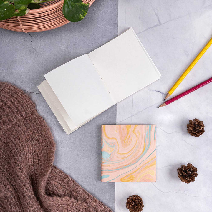 Handmade Unruled Small Blush Marble Notepad & Journal | 120 Gsm | Set Of 2