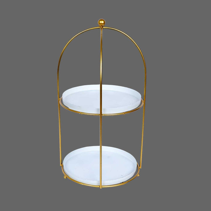 Handmade White & Gold Two Layer Serving Stand | Set Of 3