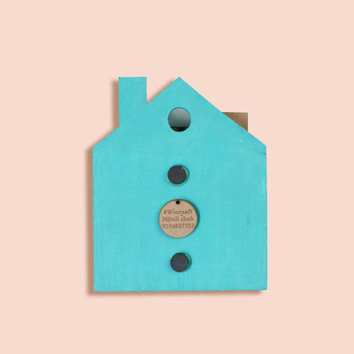 Personalized Handmade Teal House Shaped Miniature Magnet