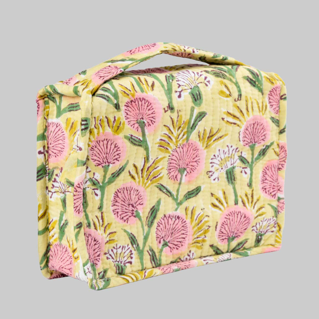 Block Printed Blossom Delight Cotton Jewellery & Travel Pouch