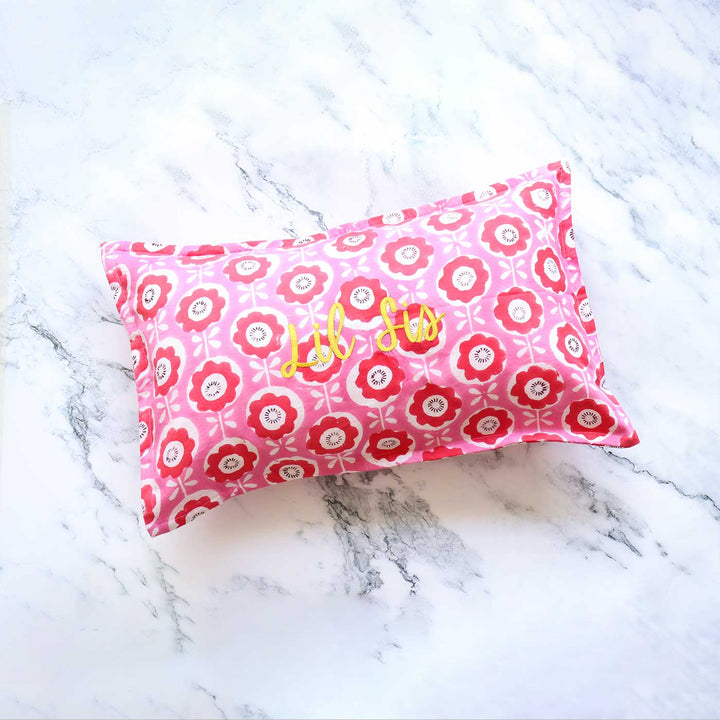 Personalized Block Printed Cotton Pink Pillow Cover