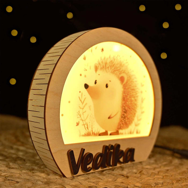 Personalized Hedgehog Theme Wooden Table Lamp With 3D Letters