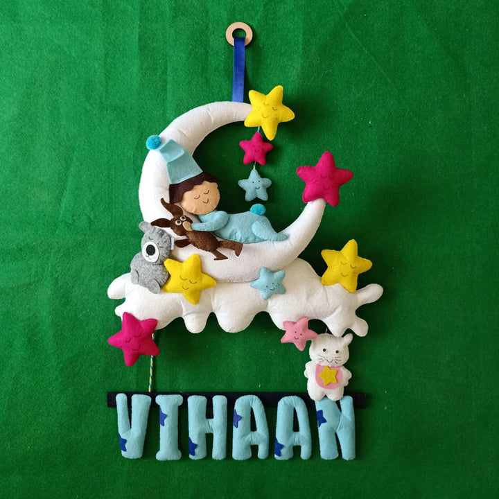 Handcrafted Personalized Baby & Moon Felt Name Plates for Kids