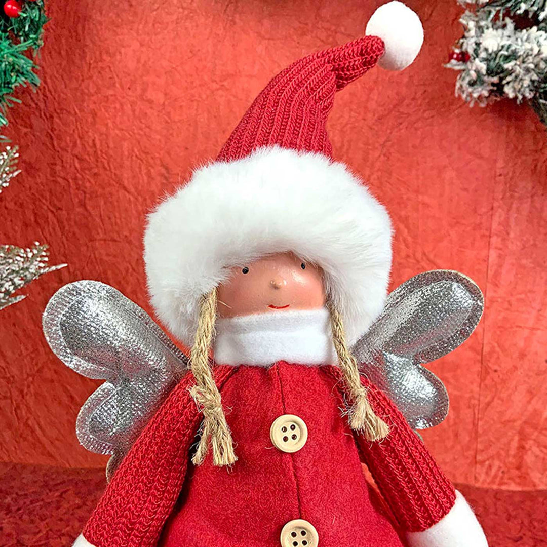 Angel With Glitter Silver Wings Self-Standing Woolen Decor For Christmas Table Decoration