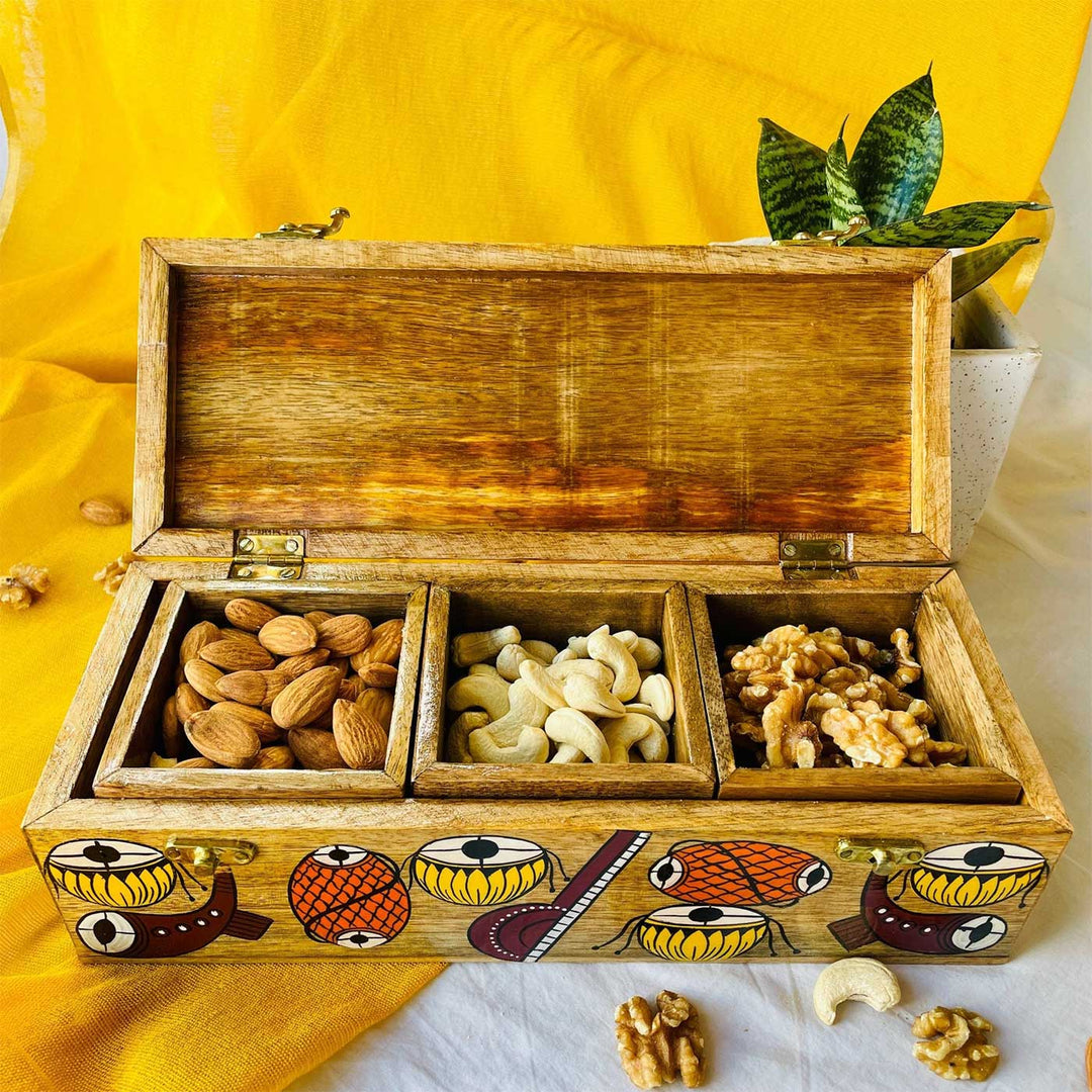 Hand-Painted Pattachitra Gajagamini Wooden Dry Fruit Box