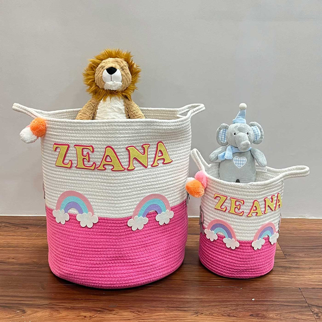 Personalized Handmade Elephant’S Magical Rainbow Jute Basket For Kids