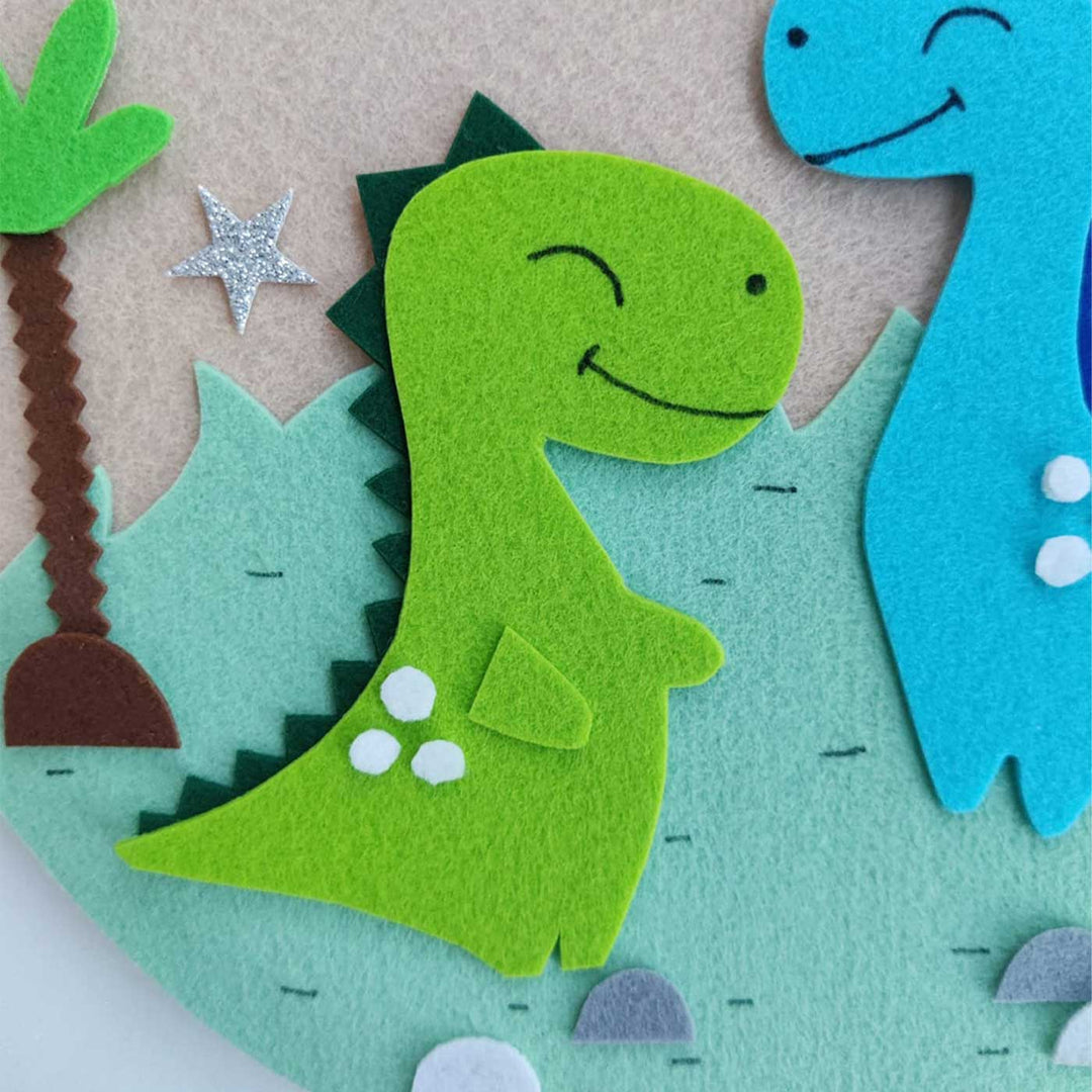 Personalized Handmade Dino Theme Felt Hoop Name Plate