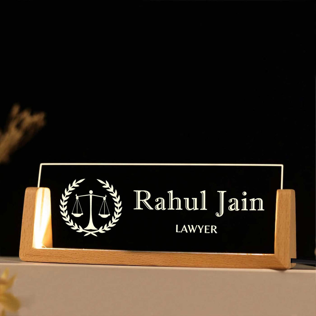 Personalized Lawyer Sleek Glass Desk Nameplate With LED Light