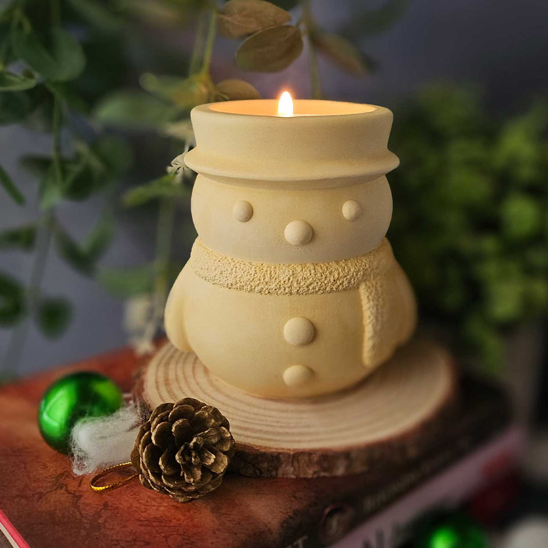 Handmade Snowman Clay Candle  For Christmas Decoration