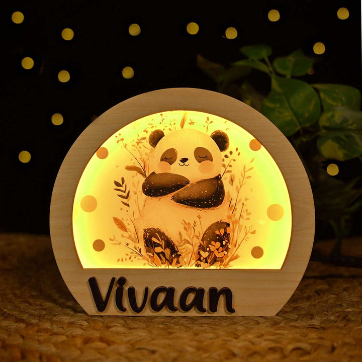 Personalized Panda Theme Wooden Table Lamp With 3D Letters