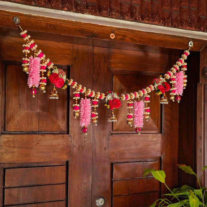 Handmade Festive Pink Gajra, Moti & Toran