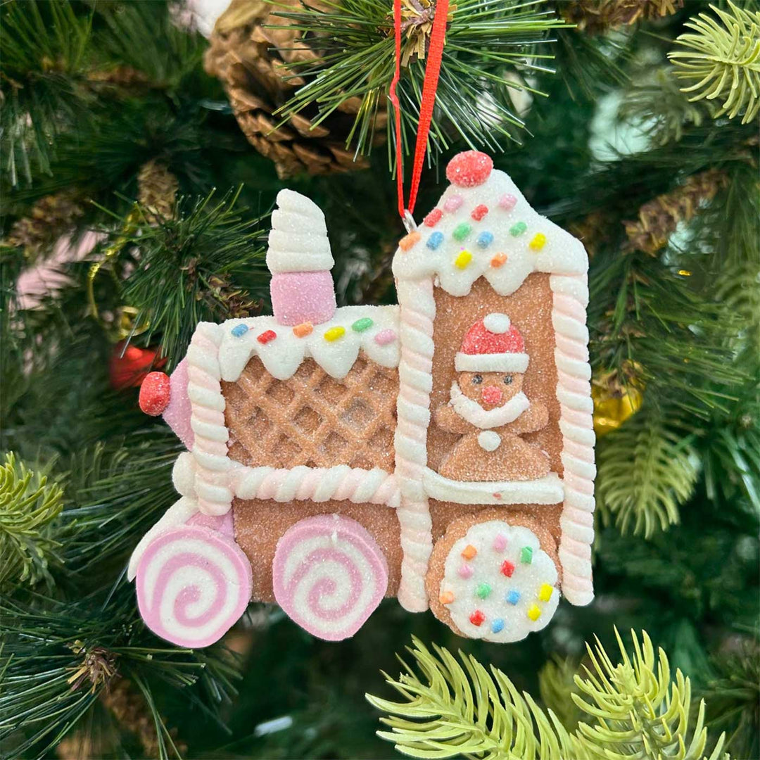 Handmade Gingerbread Train Adventure Clay Ornaments For Christmas Tree Decoration | Set Of 3