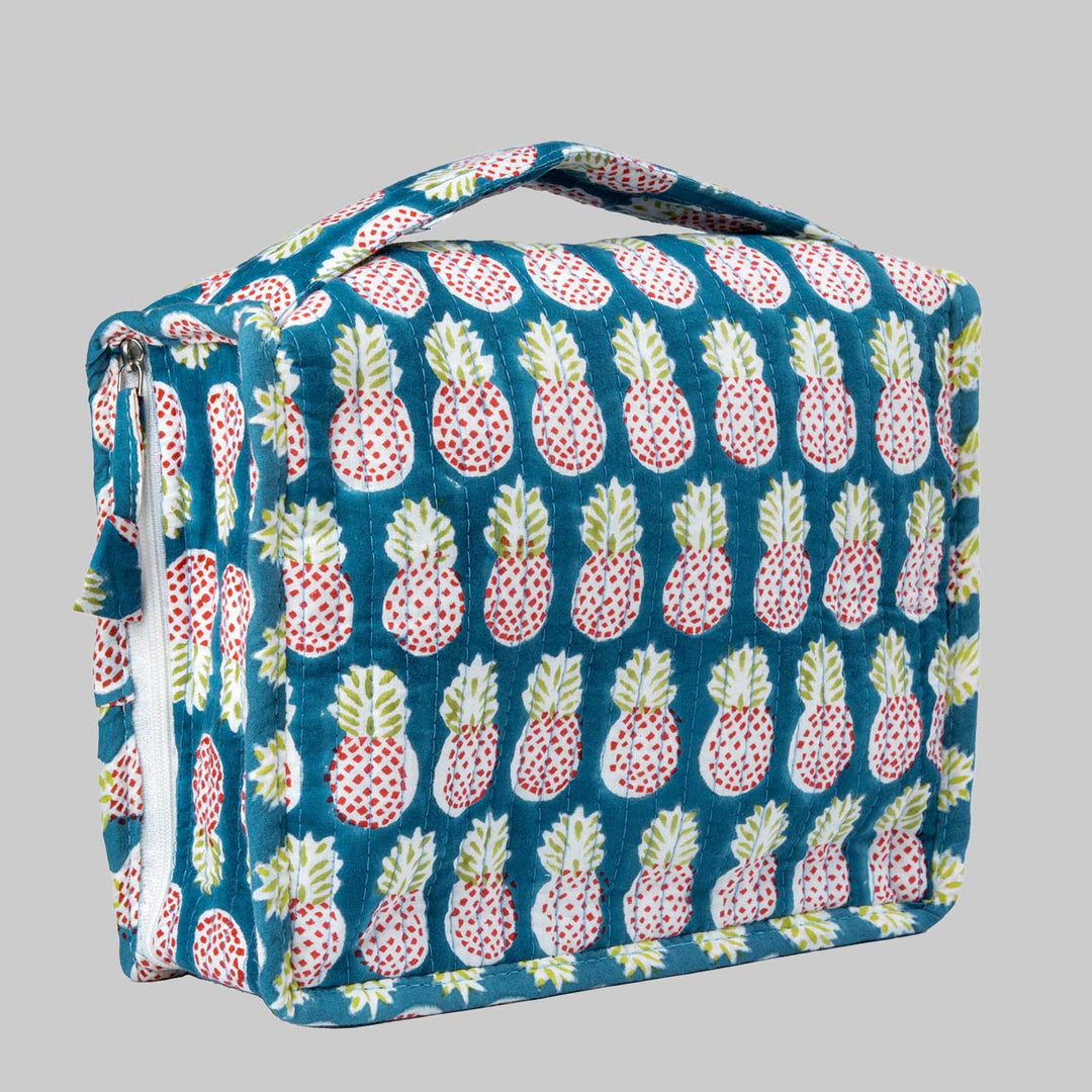 Block Printed Pineapple Charm Cotton Jewellery & Travel Pouch