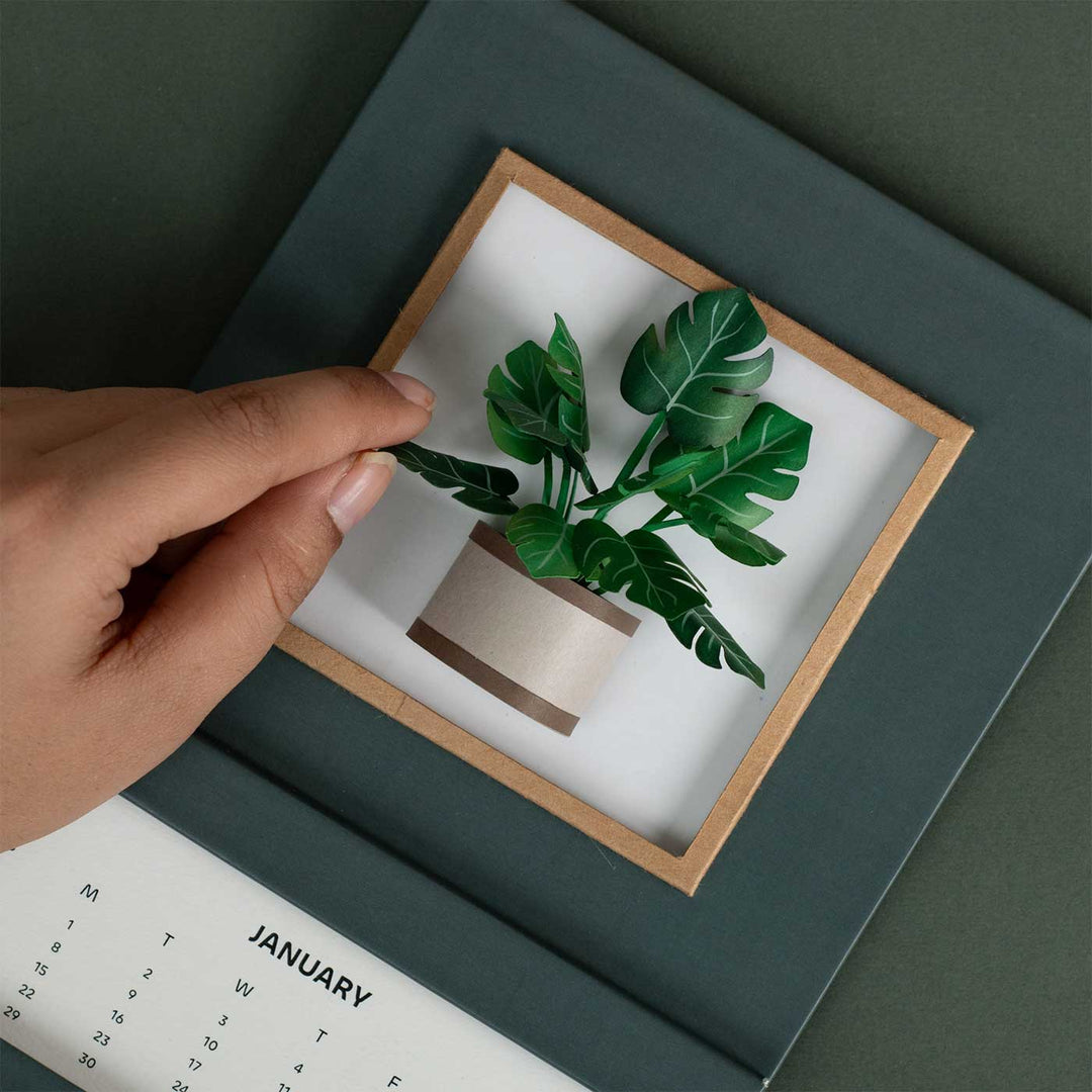 Handmade 3D Monstera Plant 2025 Desk Calendar