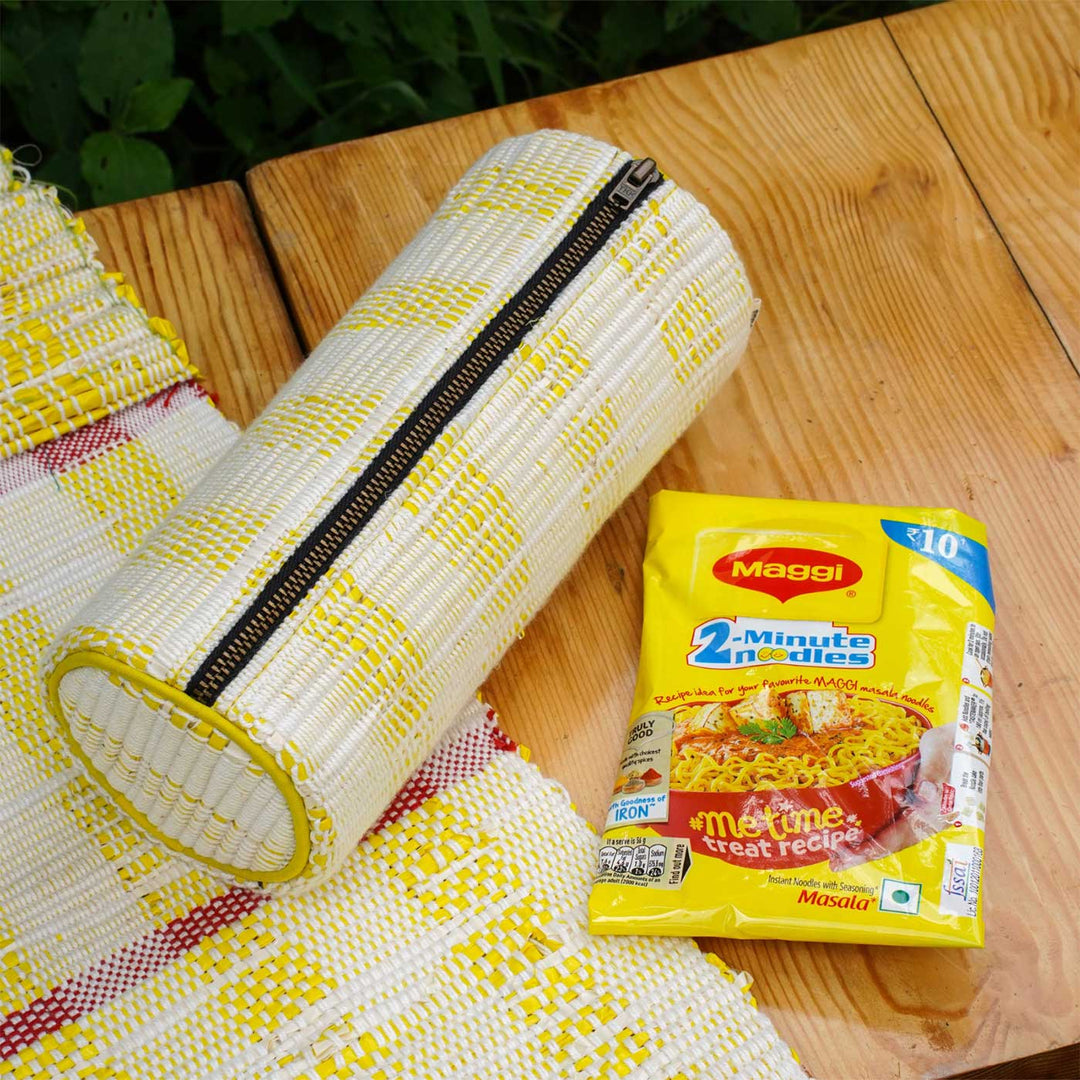 Handmade Eco-friendly Upcycled Yellow Zip Pouch