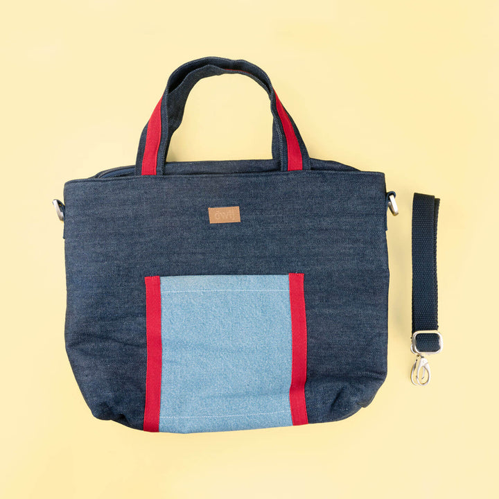 Handcrafted Upcycled Denim Office Tote Bag For Women