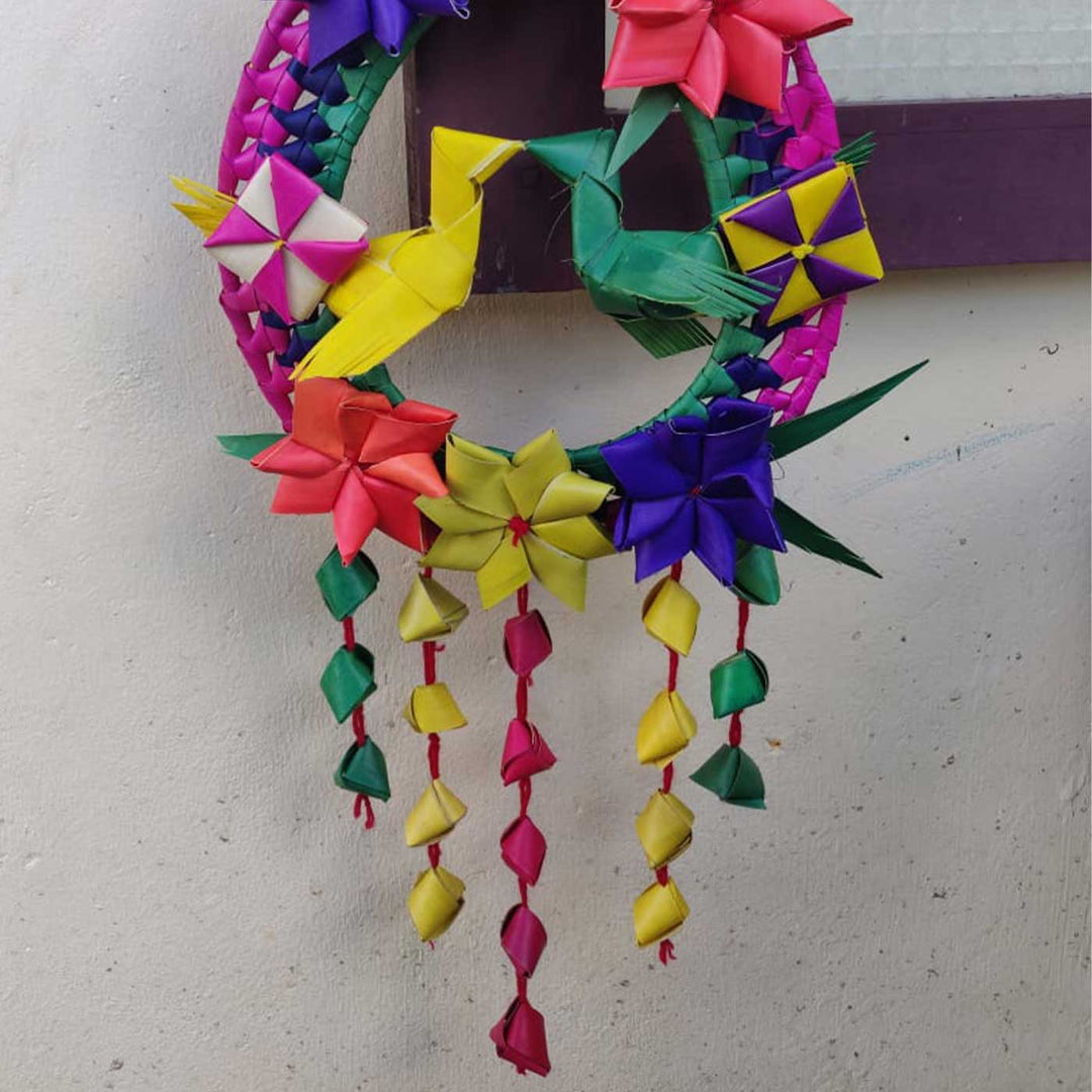 Handmade Diwali Decor Palm Leaf Double Parrot Wreath