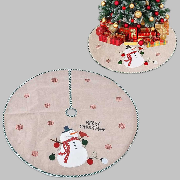 Personalized Snowman’s Embrace Linen Tree Skirt For Christmas Tree Decoration