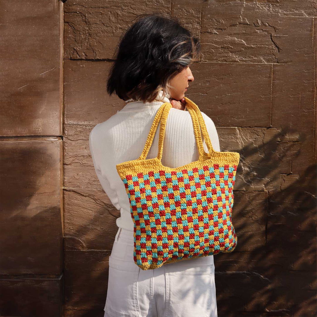 Handmade Crochet Checkered Shoulder Bag