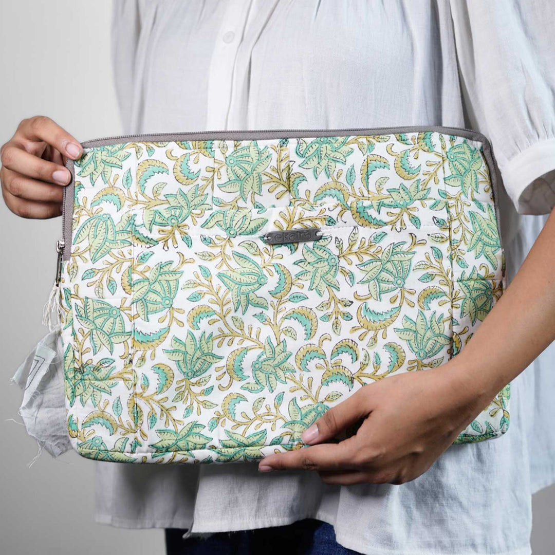 Green Floral Chevron Laptop Sleeve