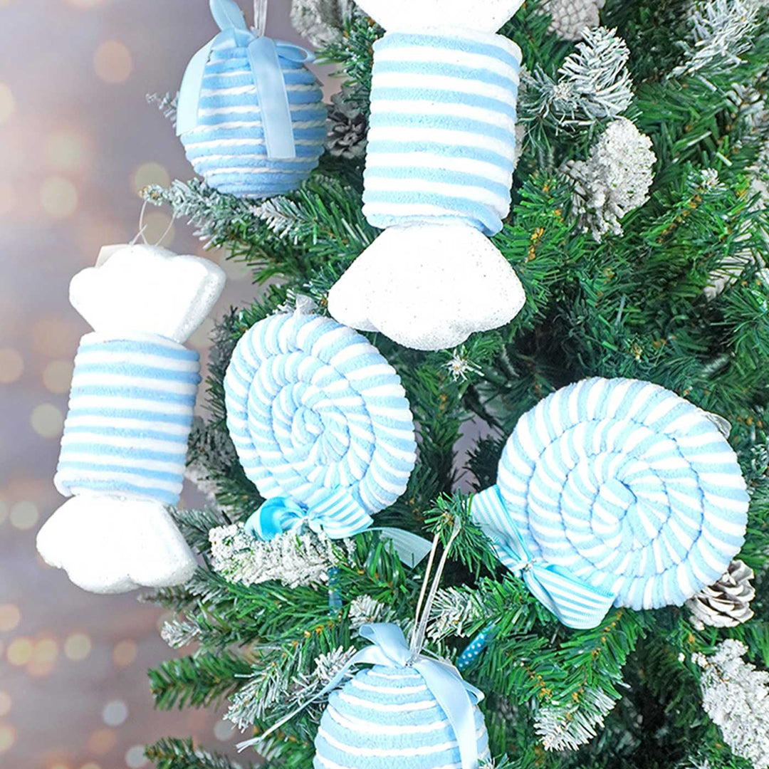 Handmade Pastel Blue Candyland Themed Ornaments For Christmas Tree Decoration | Set Of 6